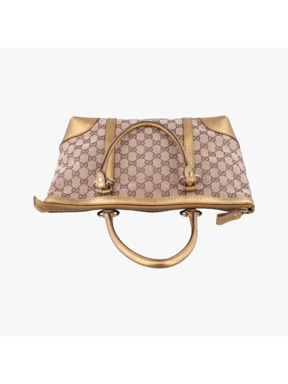 Gucci Lovely Gold Beige Brown GG Canvas Leather Handbag